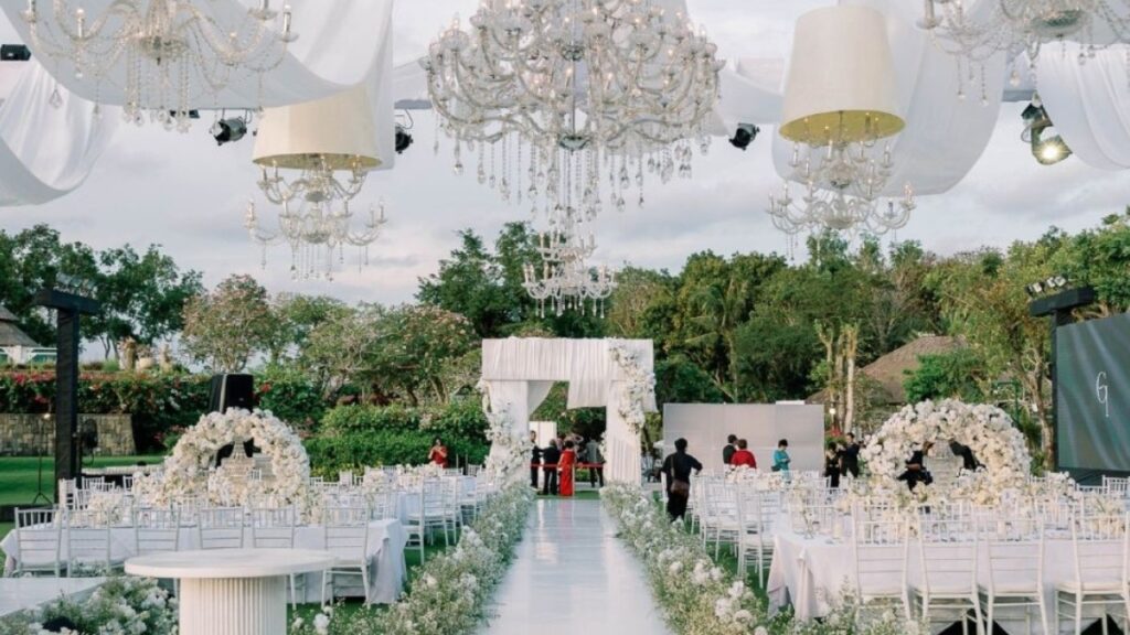Outdoor wedding ceremony setup in Ubud Bali