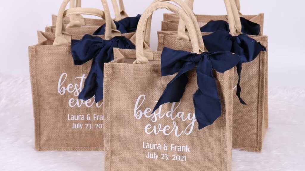 Welcome tote bags prepared for wedding guests
